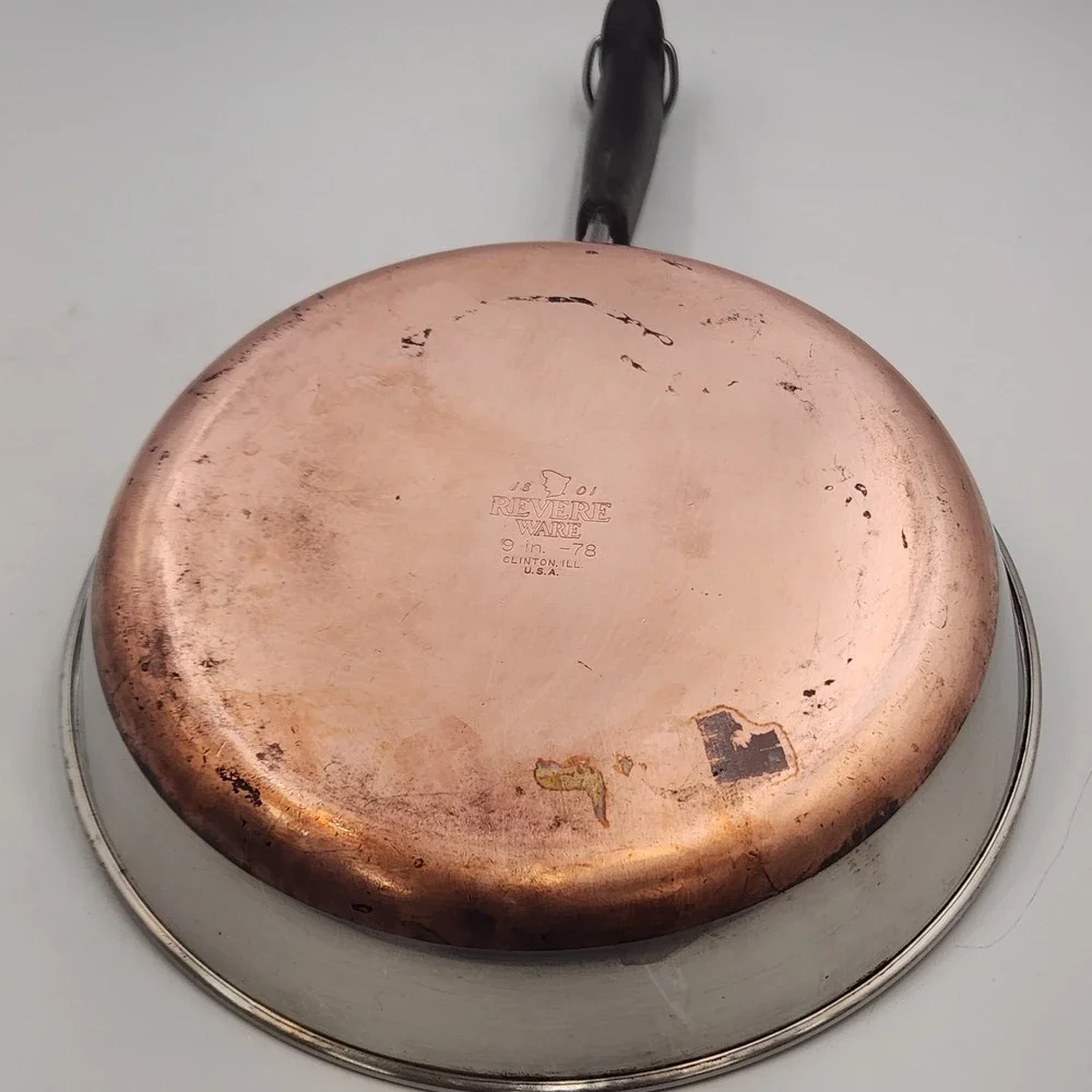 Vintage Revere Ware Fry Pan 9 Inch Copper Stainless Steel Skillet Clinton IL USA